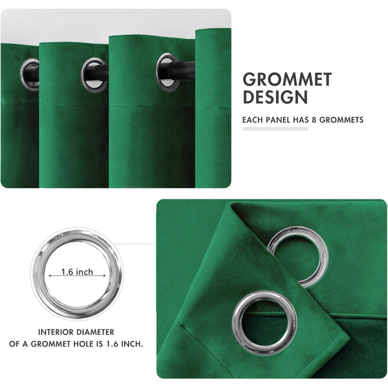 Aspire Homeware 100% Velvet Eyelet Room Darkening Curtain Single Panel for Luxury Window Decor, Green Emerald