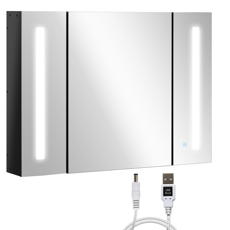 kleankin LED Bathroom Cabinet with Mirror Wall Mounted High Gloss Black