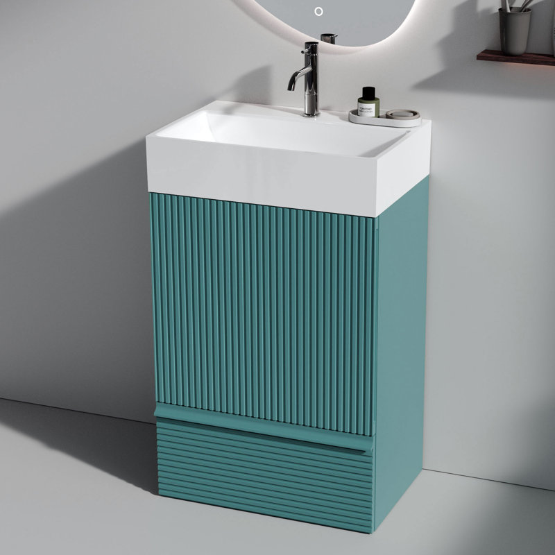 Modern 20 Inch Bathroom Vanity with Sink, Soft Close, Ceramic Basin, Door and Drawer Storage for Small Bathrooms, Apartments, Hotels