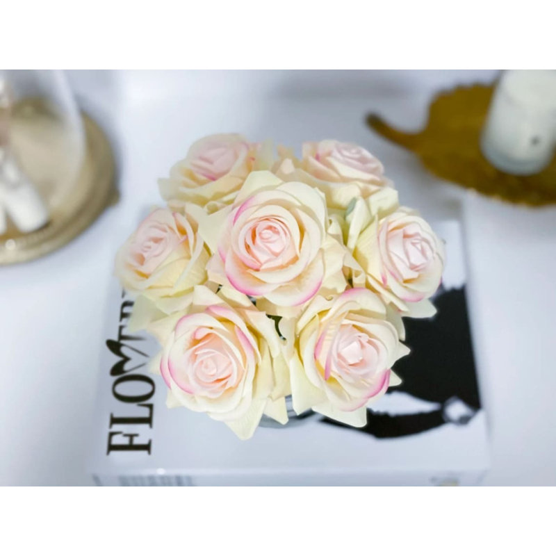 Yellow Real-Touch Roses – Faux Floral Arrangement, Ivory