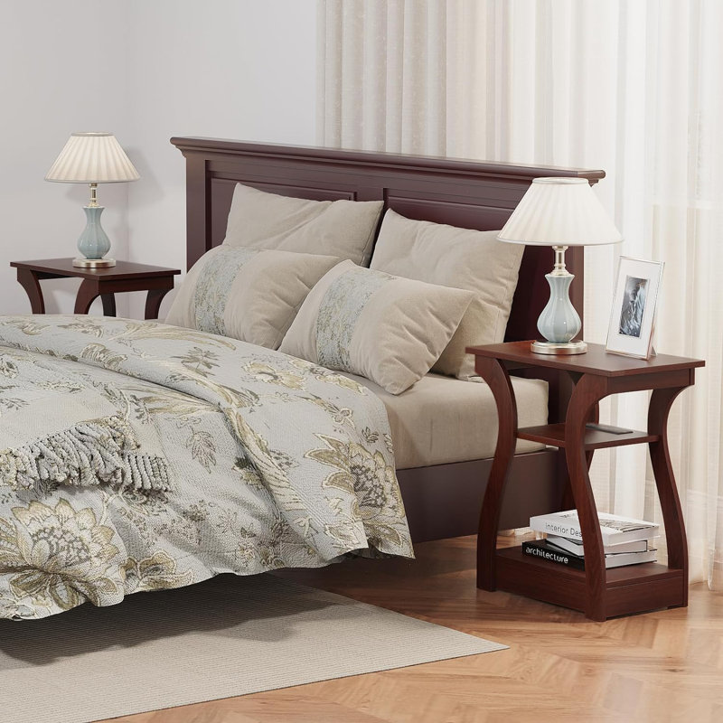 Cherry 3-Tier End Table Set with Charging Station