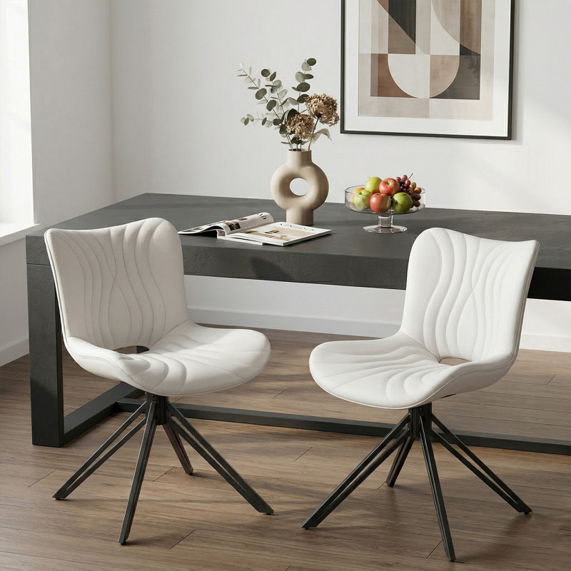 Chaises de salle à manger pivotantes de style moderne Mid-Century rembourrées, Blanc