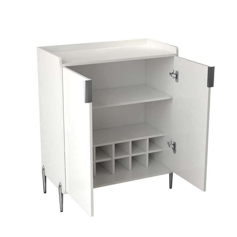 2 Doors Home Wine Bar Cabinet With Wine Rack & Adjustable Storage Shelf, Modern Sideboard With Soft-Closing Hinge, Dinning Room Buffet Cabinet, Liquor Cabinet Kitchen, Living Room Coffee Cart White