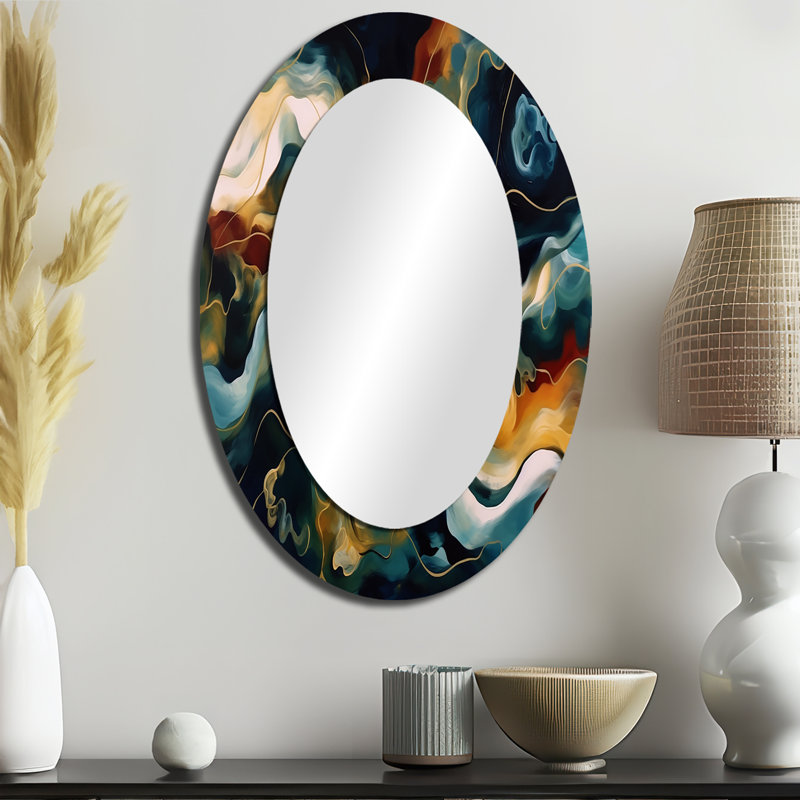Miroir mural en marbre bleu et jaune Onua, 40 po x 30 po, Ovale