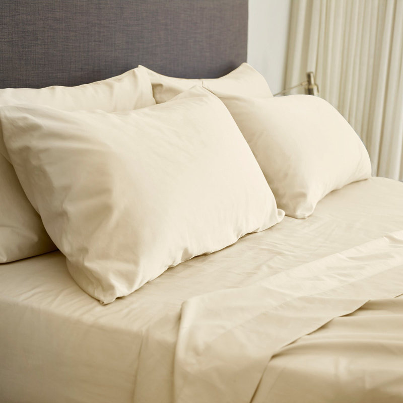 Ensemble de draps 100% satin de coton City, Ivoire, Ensemble de draps pour grand lit avec 4 taies d'or