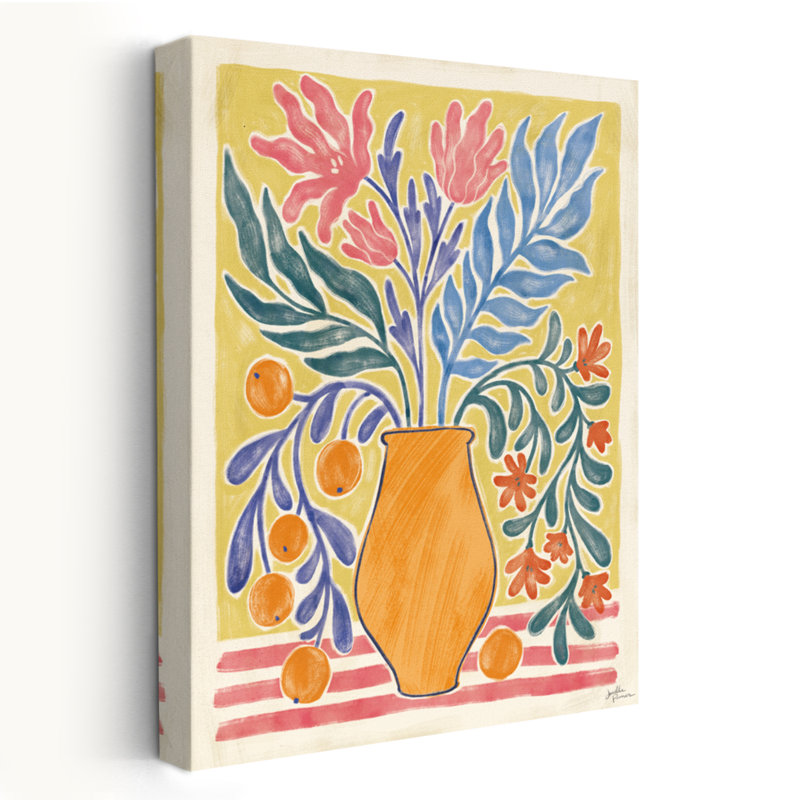 Chypre nature morte V - Bouquets bleus, agrumes, art floral, H 24 po x l 16 po