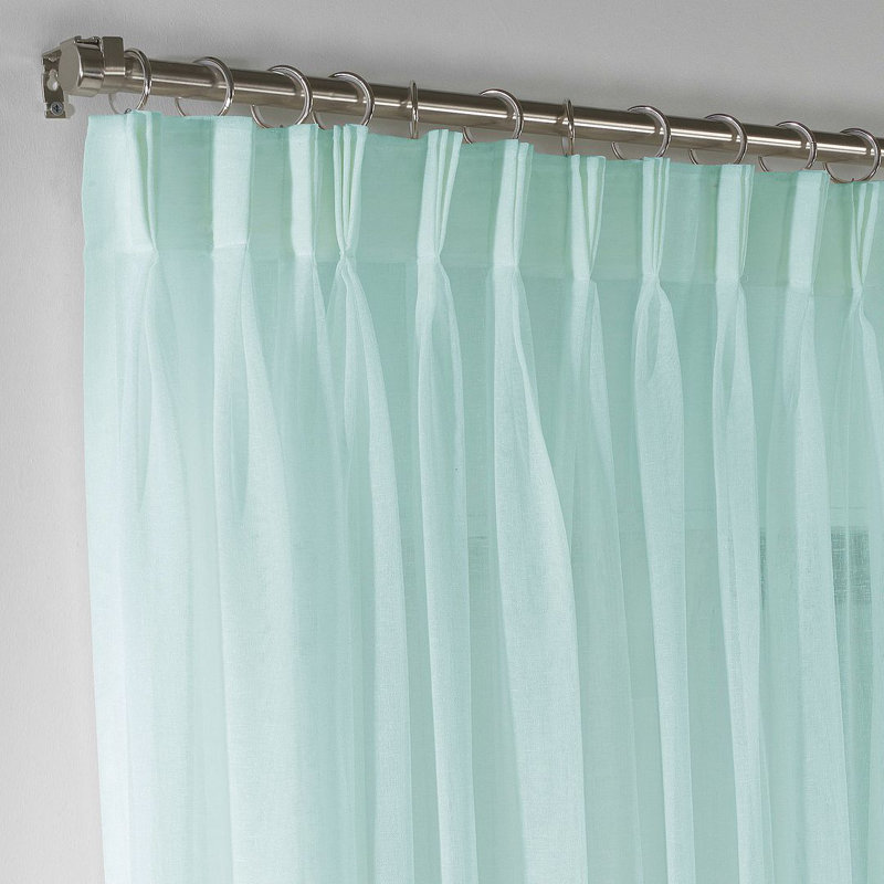 Panneau de rideau en faux lin triple plissé extra long et très large, Vert sarcelle, L 100 po x L 108 po