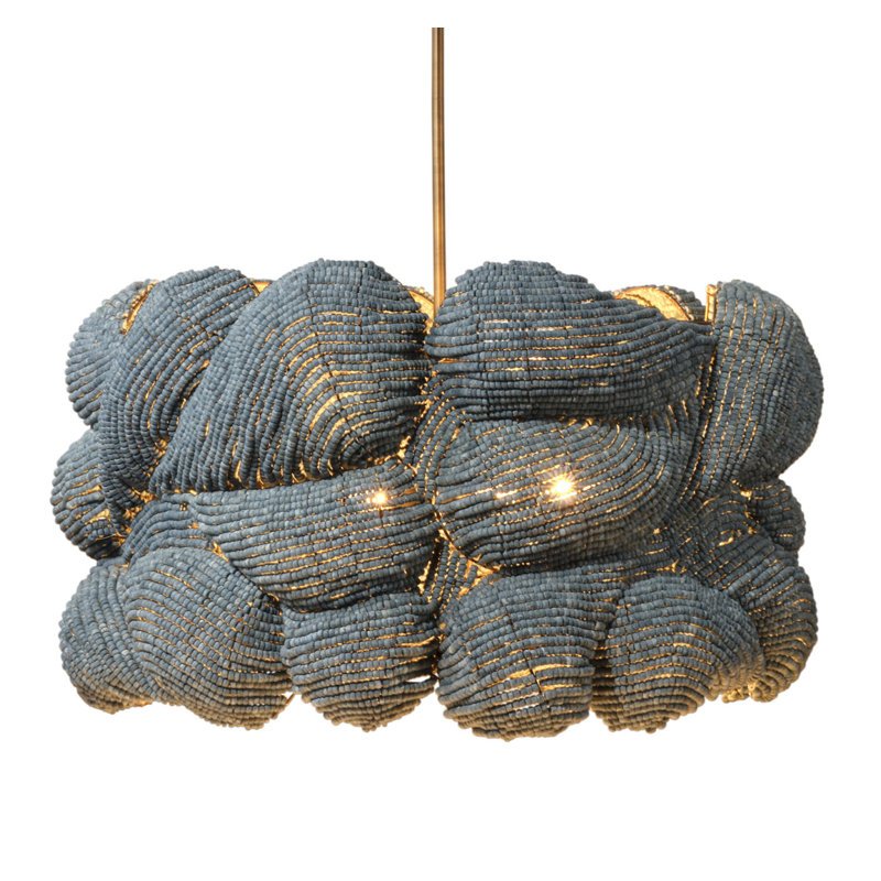 Anguilla 6-Light Wood Beaded Chandelier, Natural, Blue