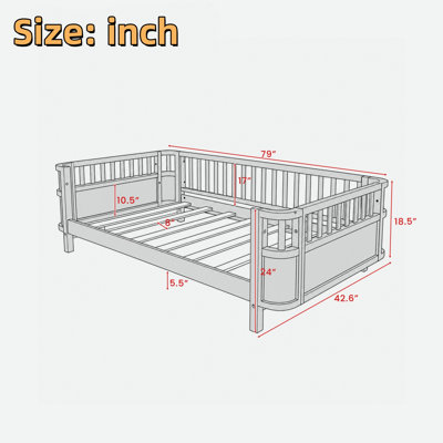 Low Profile Kids Bed with Smooth Rounded Corner and Wooden Slats Support