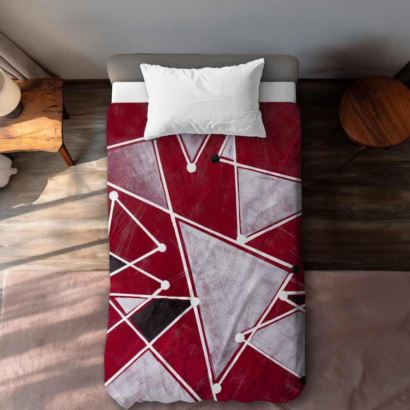 White Triangles on Red Background - Office Gray Duvet Cover