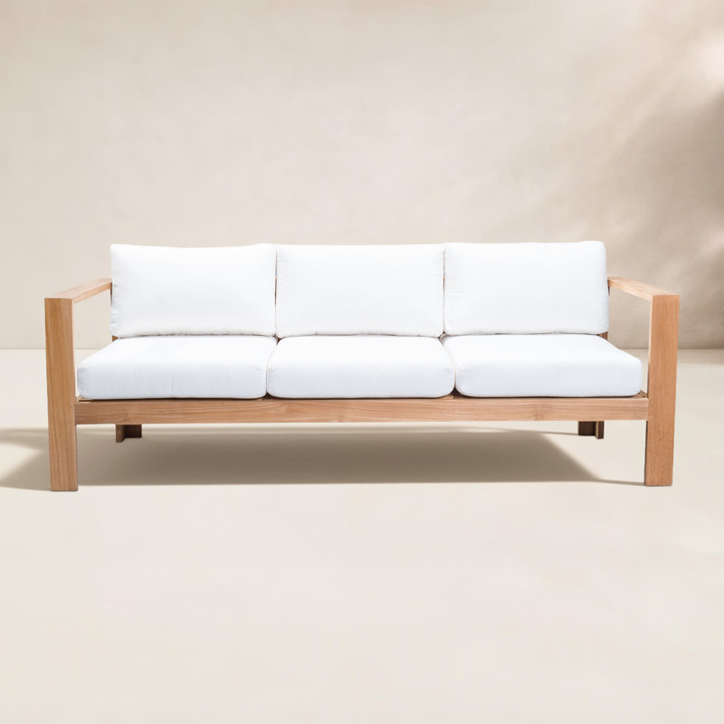Ando Teak Patio Sofa with Sunbrella Cushions, Canvas Natural Sunbrella® Canvas