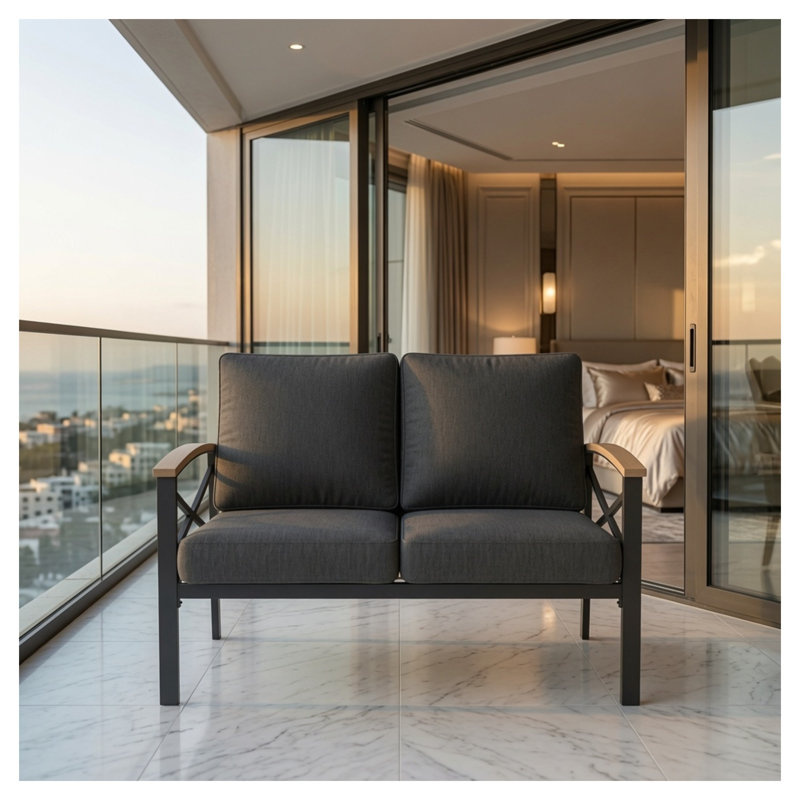 Causeuse d'extérieur robuste 47,2 po avec structure en métal et tissu toutes saisons, gris