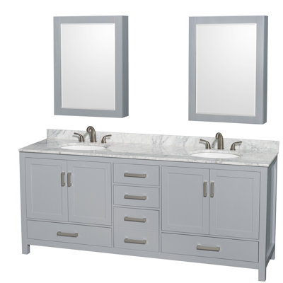 Sheffield 80" Freestanding Double Bathroom Vanity with Marble Top with Medicine Cabinets