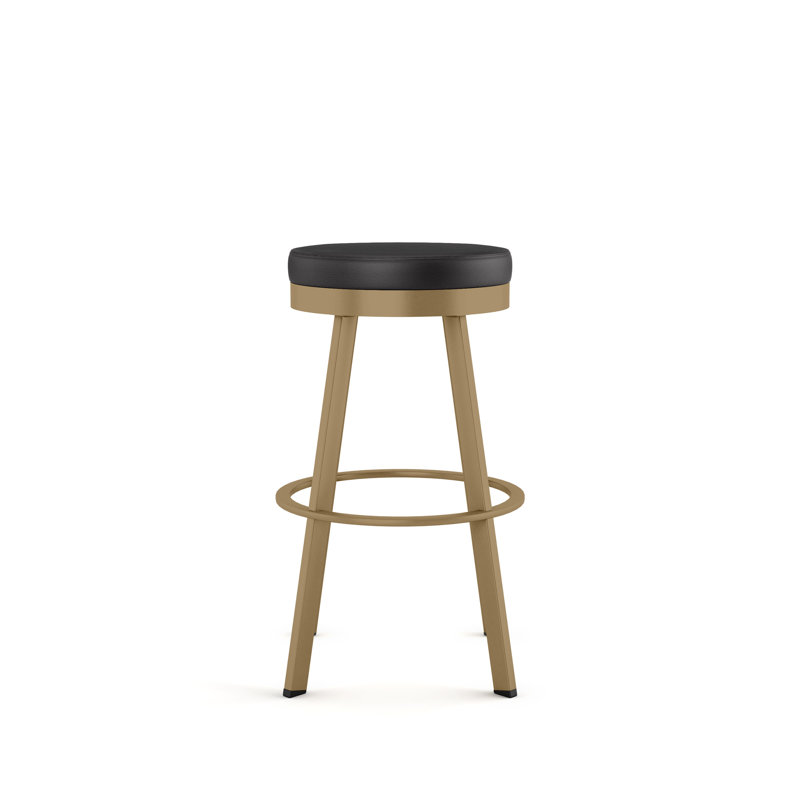 Jamieson Swivel Backless Counter & Bar Stool, Black Faux Leather, Counter Stool (26.25" Seat Height), Gold