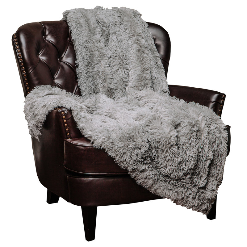 Long jeté en imitation fourrure de type sherpa à poil long très élégant Shaggy, l 60 po x L 70 po, Gris