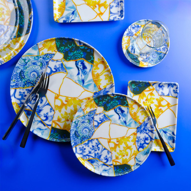 Ensemble de petit déjeuner (30 pièces), Floral bleu / jaune