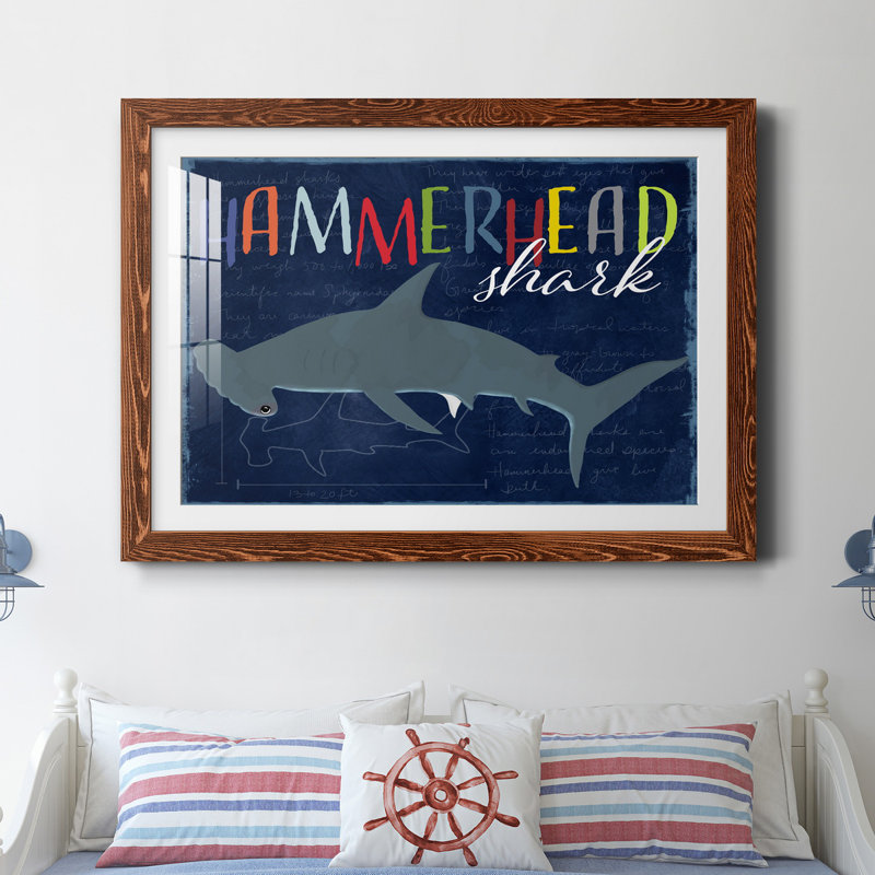 " Hammerhead Shark ", Maple Framed Paper, 31" H x 44" W x 1" D