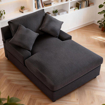 Modern Chaise Lounge Chair With Adjustable Backrest, Corduroy Indoor Leisure Sofa Recliner, Oversized Accent Chair Deep Seat Reading Armchair For Livi by Mercer41