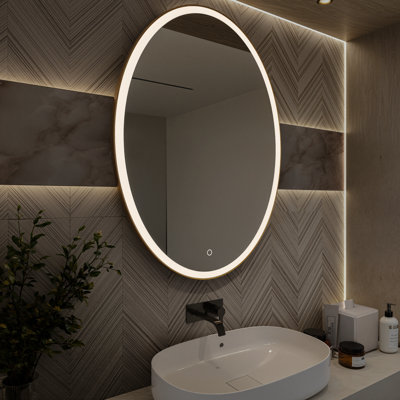 Miroir de salle de bain ovale à DEL avec éclairage de température et anti-buée