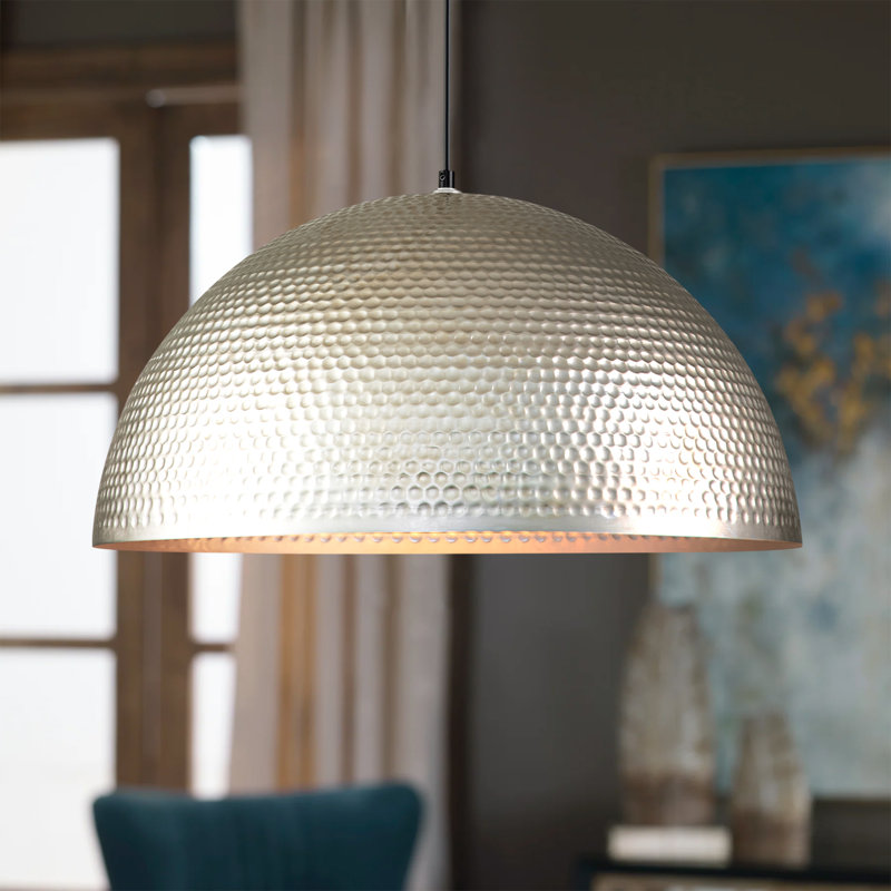 Luminaire suspendu en forme de dôme à 1 lumière pour îlot de cuisine Aire, H 12 po x l 23,6 po x P 23,6 po, Argent argent