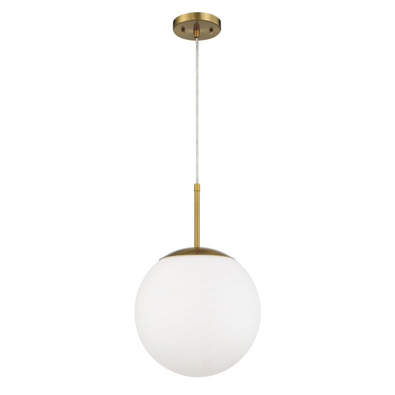 Luminaire suspendu sphère 1 lumière Jason-John, Blanc givré, Laiton satiné, H 134,58 po x l 11,81 po x P 11,81 po