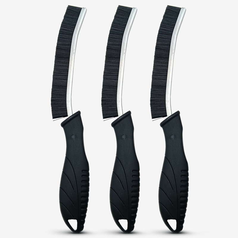 Cheer Collection 3 Piece Crevice Cleaning Brush Set for Grout Tile Gaps Drains and Window Tracks
