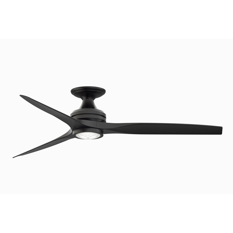 Spitfire 60 inch Flush Indoor/Outdoor Ceiling Fan with LED Light Kit - Black with Black Blades, Black, Black
