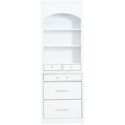 Freestanding Kitchen , 83.7Inch Tall, White With Faux Marble Countertop, 5 Drawers And Adjustable Shelf, 2 For Home Efficiency Style Tall Cupboard, High,