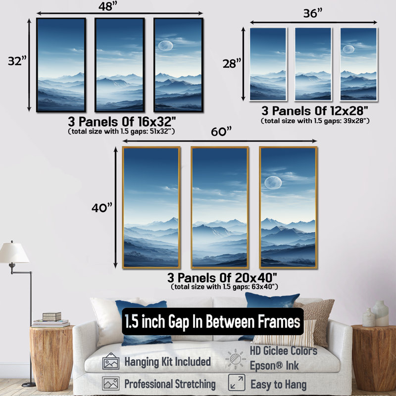 Alpine Mountain Serenity - paysage de montagnes, ensemble d'art mural sur toile, Cadre flottant blanc, 28" H x 36" W x 1" D