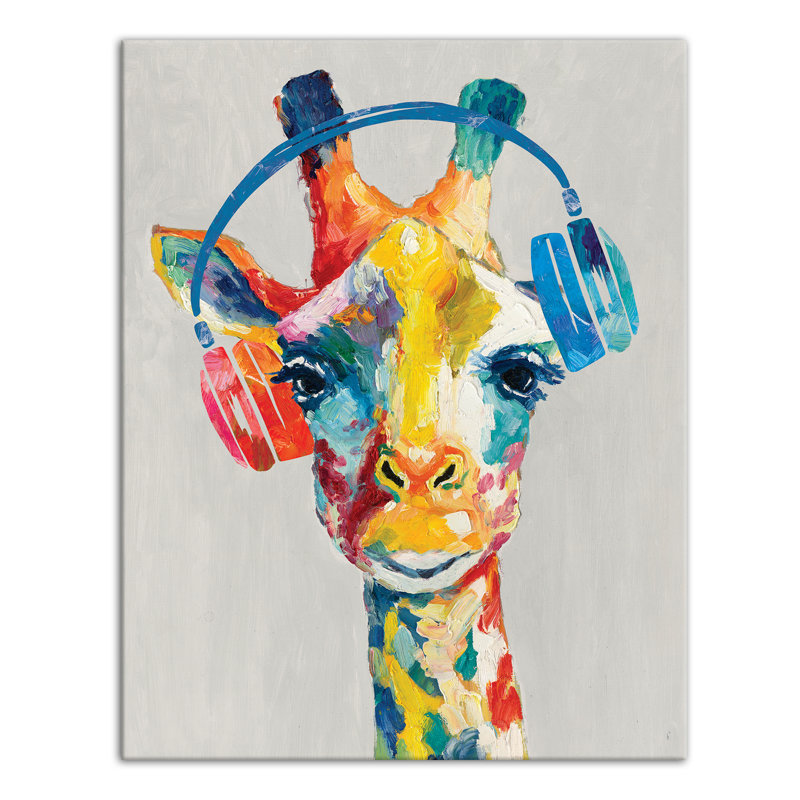 Art sur toile, girafe musicale Aramis, H 14 po x l 11 po x P 1,25 po