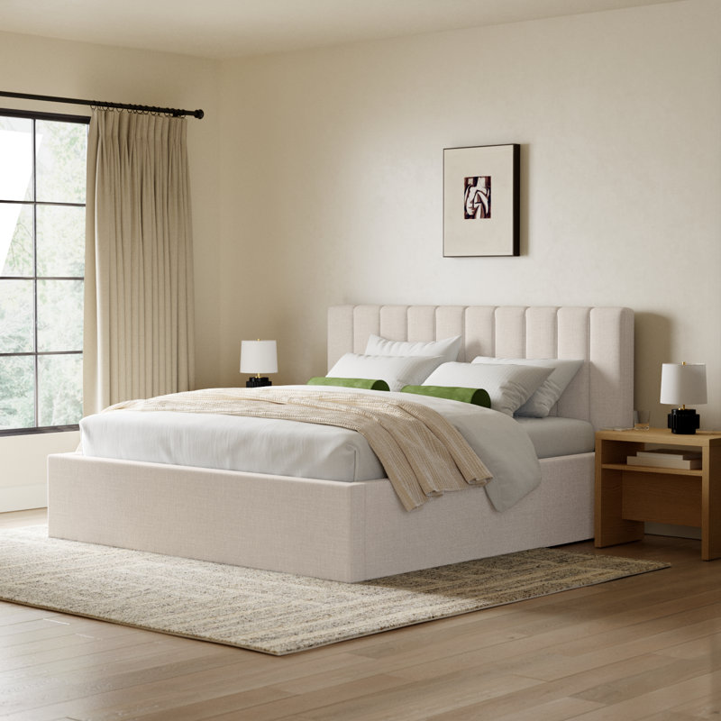 Delmar Upholstered Platform Bed, Oat, King