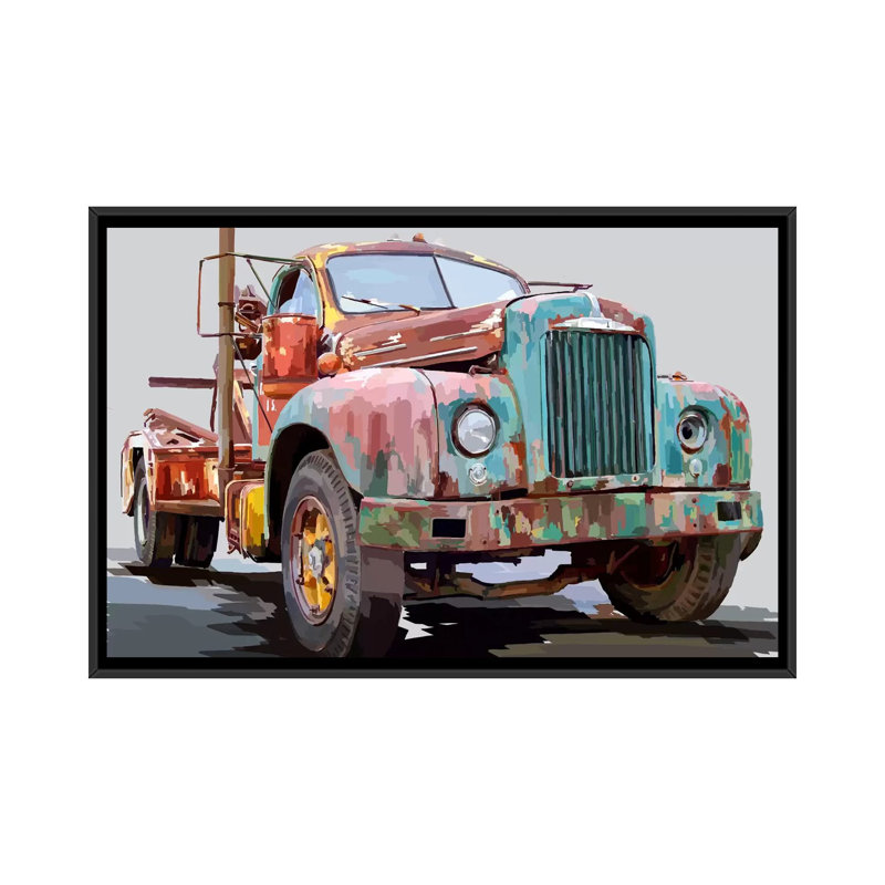 « puissant truck i », reproduction sur toile, H 18 po x l 26 po x P 1,5 po, Toile avec cadre noir, Pas de tapis