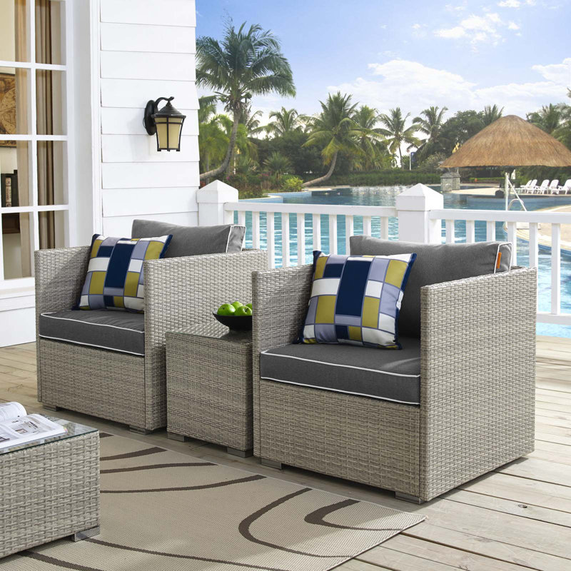 Modway Repose 3 Piece Outdoor Patio Sectional Set, Charcoal