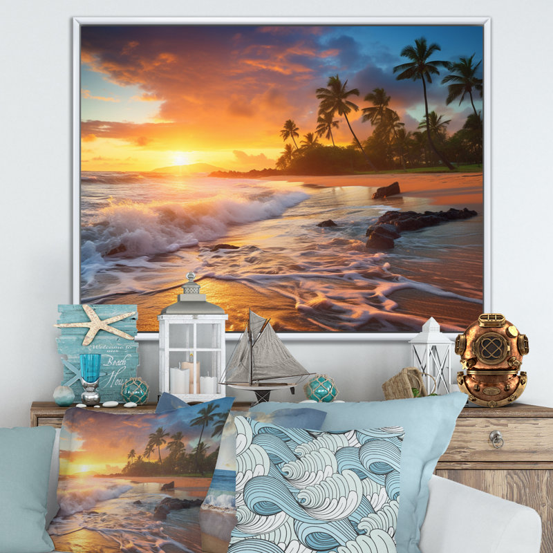 Photo de plage Sunset Serenade X, Cadre flottant blanc, H 12 po x l 20 po x P 1 po
