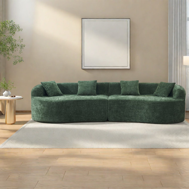 Premium Chenille Sofas, Space-saving Curved Green Design For Modern Living