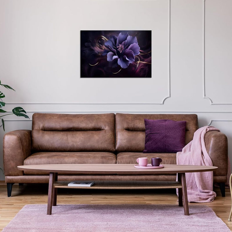 Purple Wall Canvas - Abstract Flower Print on Canvas Wall Art for Bedroom & Living Room, Stretched and Framed 12x18 inch