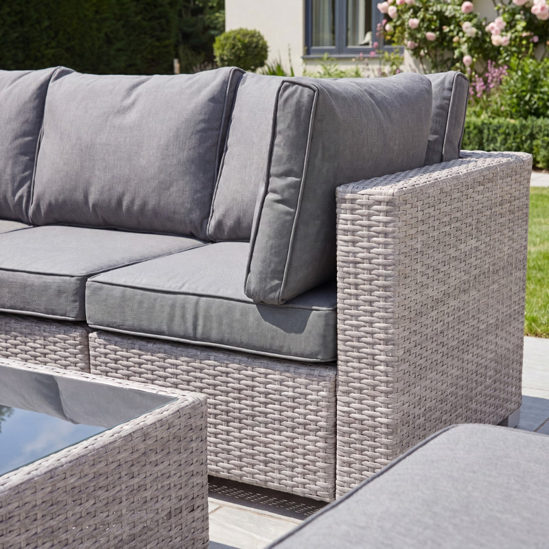 Saviano 5 Seat Modular L-Shaped Rattan Corner Set, Grey