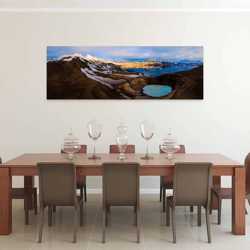 Volcanique, cratère des Lacs, réflexion, paisible, paisible, paysage serein, art mural, H 20 po x l 60 po