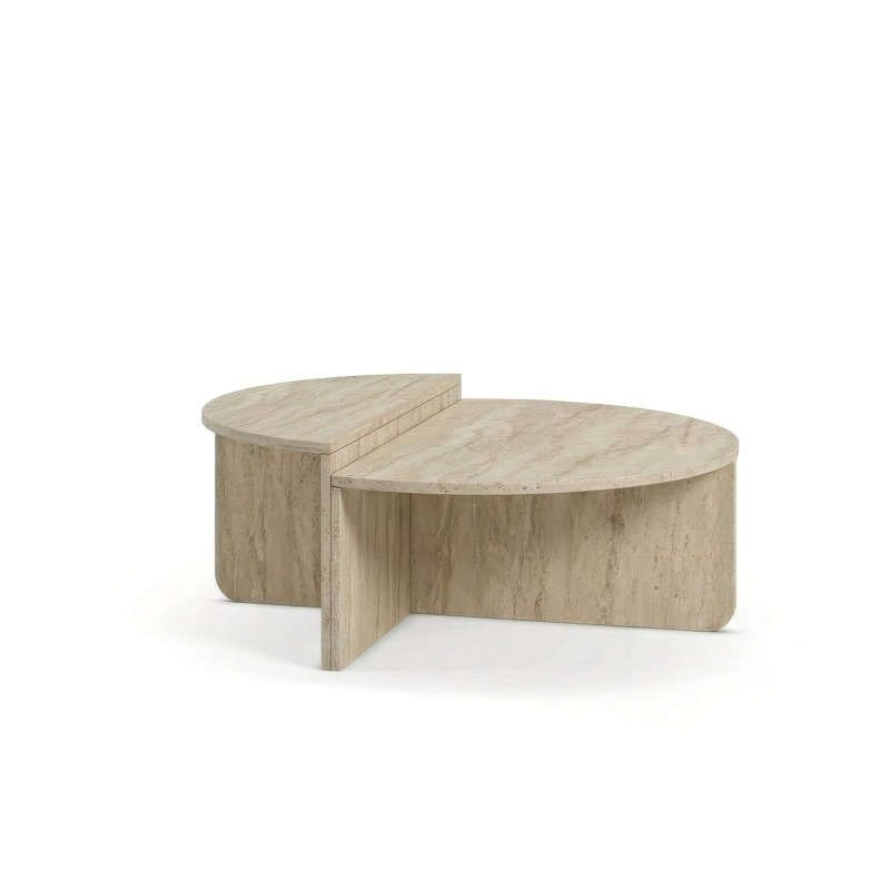 Aloeva 2 Piece Modular Coffee Table Set, Round 90 x 90 x 37 cm, Travertine