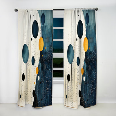 Rideau obscurcissant minimaliste jaune sarcelle Mid Century Minimalist Rain I - 1 panneau