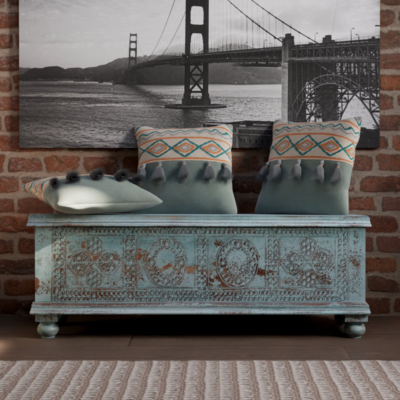 Banc de rangement sculpté Aarohi Bonney, Bleu pastel