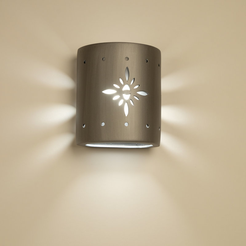 Ninamarie Ceramic Outdoor Wall Light, LED Bulb Included, 8.5" H x 7.5" W x 4" D, Rubbed Pewter