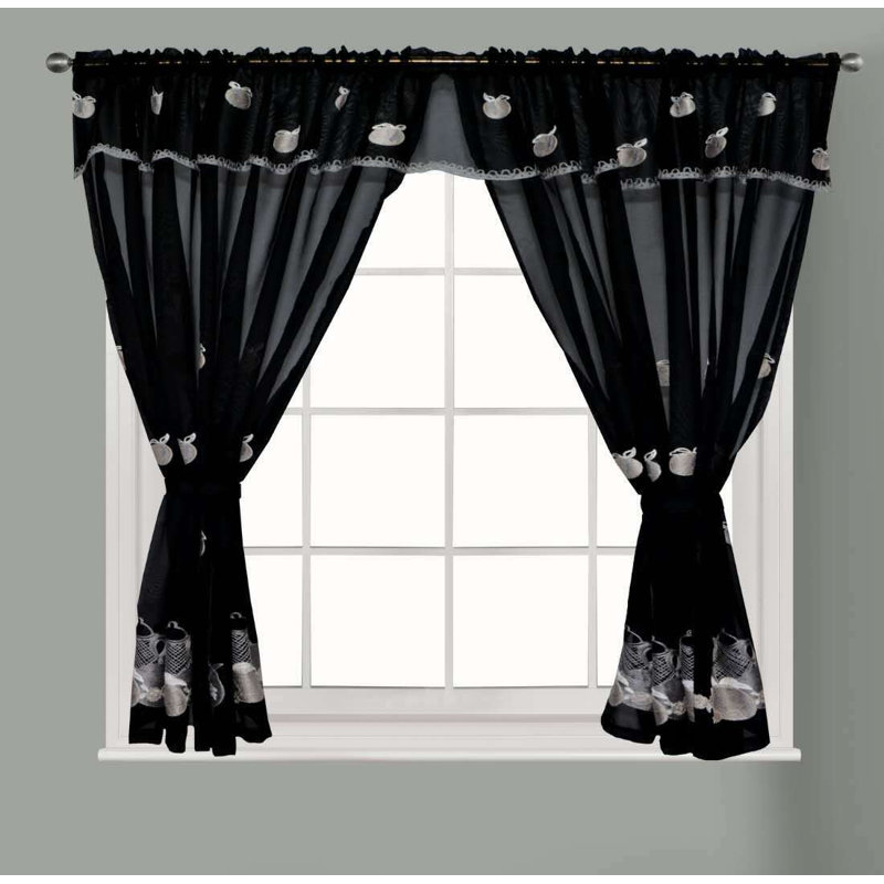 Klatt Semi Sheer Curtain Panel Pair, 121.92cm W x 106.68cm D, Black