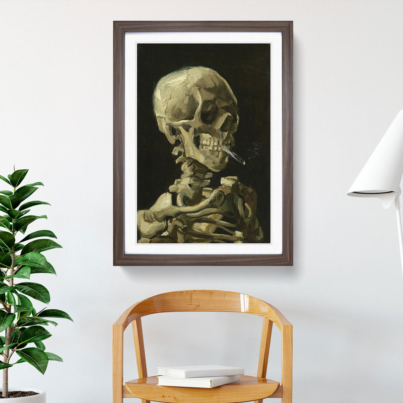 Cigarette with Skull by Vincent Van Gogh - Picture Frame Painting on MDF, 65cm H x 48cm W x 2cm D, Walnut Framed