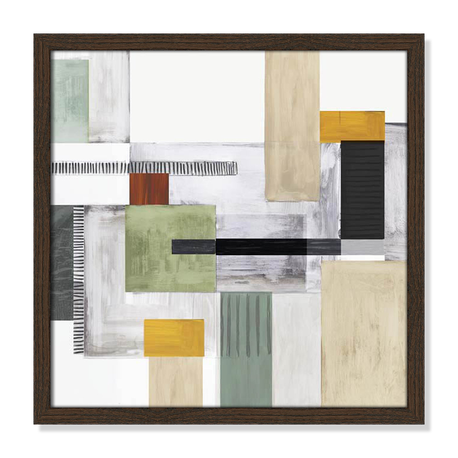 Playful Blocks Print, Walnut Slim Framed, 17" H x 17" W x 0.75" D