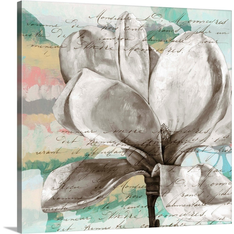 «Pastel Magnolias I», art mural sur toile, Cadre noir, H 36 po x l 36 po x P 1,75 po