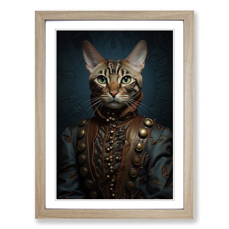 Bengal Cat Surrealism No.3 - Single Picture Frame Print on Wood, 46cm H x 34cm W x 2cm D, Oak Framed