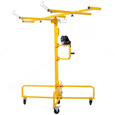 Drywall Lift Panel 16' Lift Drywall Panel Hoist Jack Lifter Jack Rolling Caster Wheel Sheetrock Drywall Lift Construction Tools,150-Lb. Capacity, 4Ft. X 16Ft. Max. Sheet Size ,Yellow