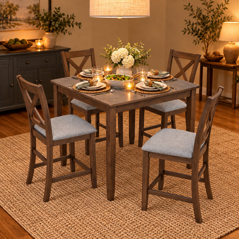 Ensemble de table de salle à manger en bois 5 pièces, ensemble de table de cuisine avec table rectangulaire et 4 chaises rembourrées