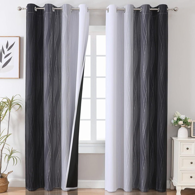 Gradual Full Light Blocking Energy-Saving Curtains, Black/Gray/White